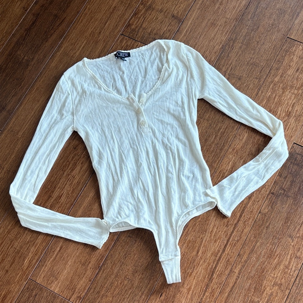 J. Crew Women's Cream Henley style Ribbed Long-Sleeve Bodysuit, xS